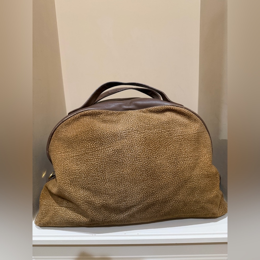 Borbonese-Redwall Suede Leather Medium 14” Quail Pattern Dome Handbag